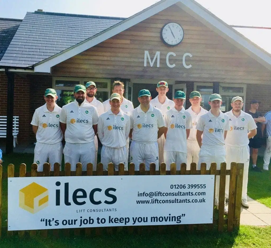 Mistley Cricket Club in ILECS sponsored kit at the ILECS office