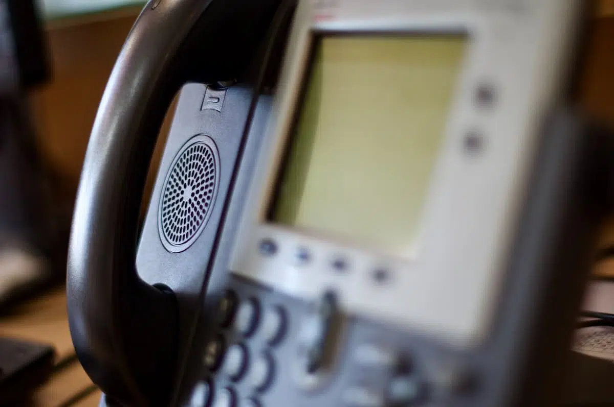 Close up of telephone system handset